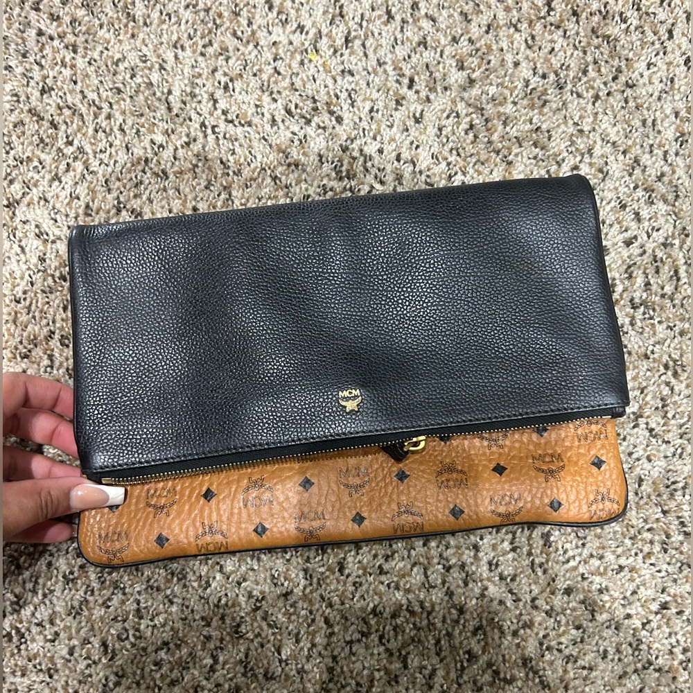 Black and Cognac Authentic MCM Logo Clutch
